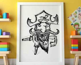 Happy Pirate Cartoon Print | Funny Character Illustration (Digital Download)