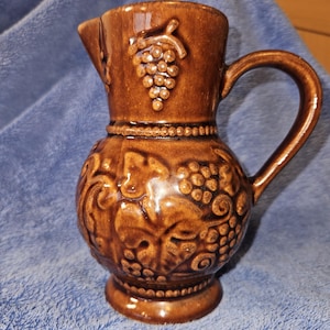 French Ceramic 70&#39;s Treacle Glazed Art Nouveau Pitcher