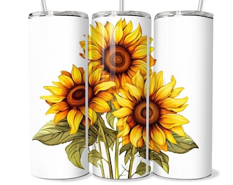 Sunflower Tumbler with Straw 20oz, Wildflower Tumbler, Sunshine Flowers, Sunflower Lover Gift, Gift for Friend, Gift for Mom, Flower Lover