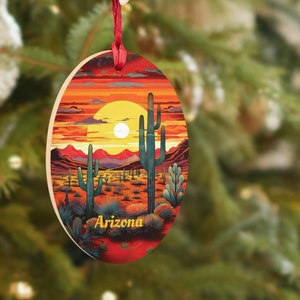 Arizona Christmas Ornament Wooden Arizona Ornament Saguaros and Sunset Ornament Cactus Ornament Western Decor Arizona Decor Southwest