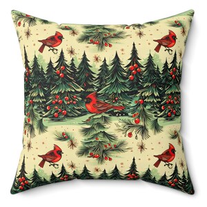 Vintage Cardinal Pillow, Christmas Cardinal and Berries, Christmas Decor Couch Pillow, Throw Pillow with Cardinals, Gift for Cardinal Lover