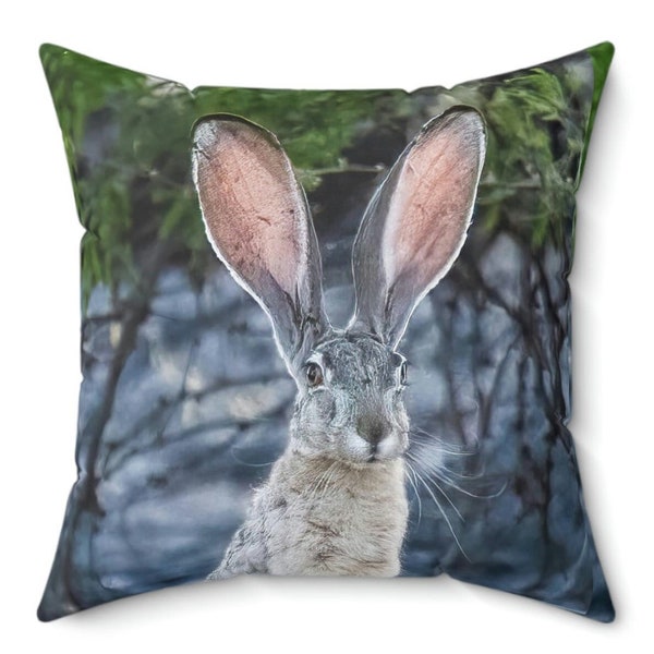Couch Pillow with "Big Ears" Jackrabbit print Rabbit Throw Pillow Gift Livingroom Decor Animal Lover Pillow Jackrabbit Throw Bedroom Decor