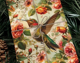 Hummingbird Gift Wrapping Paper Floral Wrapping Paper EcoFriendly Wrapping Paper Rose Gift Wrap with Hummingbirds Gift Paper for Bird Lover