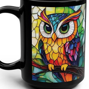 Personlig glasmugg med uggla, konstnärlig kaffekopp, uggleälskaremugg, present till vän, livfull ugglemuggla för naturälskare, fågelskådare