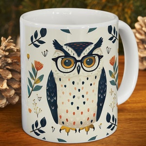 Personlig ugglemugg, personlig presentidé, lärarpresent, uggla med glasögon, 30 cl ugglekafffemugg, söt ugglemugg, present till uggleälskare