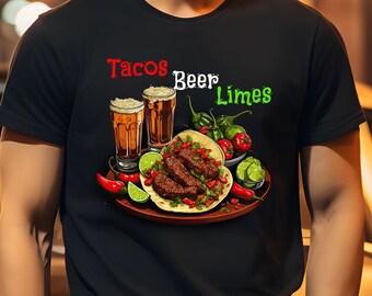 Tacos Beer Limes Shirt, Funny Party Shirt, Taco Tshirt, Cinco de Mayo Shirt, Friend Gift, Beer Drinking Shirt, Cerveza T-Shirt, Taco Shirt