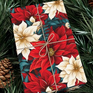 Carta da regalo natalizia Poinsettia, carta da regalo floreale ecologica Carta da regalo natalizia con fiori, carta da regalo elegante e colorata