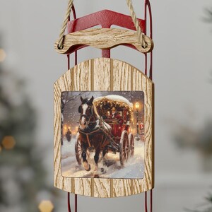 Ornamento a forma di cavallo, grazioso ornamento a forma di slitta trainata da cavalli, regalo per amanti dei cavalli, ornamento a forma di slitta trainata da cavalli d'epoca, decorazione natalizia per cavalli, scambio di regali per cavalli da lavoro