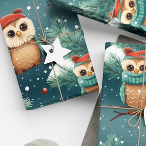 Carta da regalo con gufo carino Carta da regalo con animali carini Carta da regalo ecologica Adorabili gufi nella neve Carta da regalo per bambini