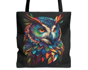 Colorful Owl Tote Bag for Bird Lover Owl Art Birdwatcher Gift for Birder Mother&#39;s Day Gift Nature Tote Bag Wildlife Art Gift for Student