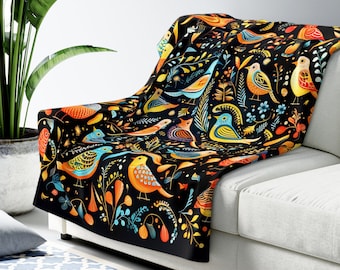 Couch Blanket with Bird Art, Bird Throw Blanket, Unique Blanket Gift for Bird Lover Colorful Couch Blanket Gift for Mom Gift for Grandmother