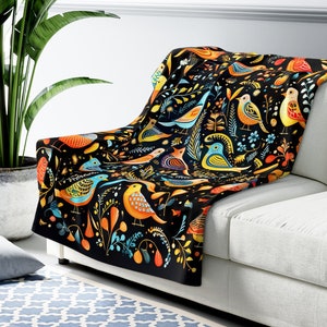 Couch Blanket with Bird Art, Bird Throw Blanket, Unique Blanket Gift for Bird Lover Colorful Couch Blanket Gift for Mom Gift for Grandmother