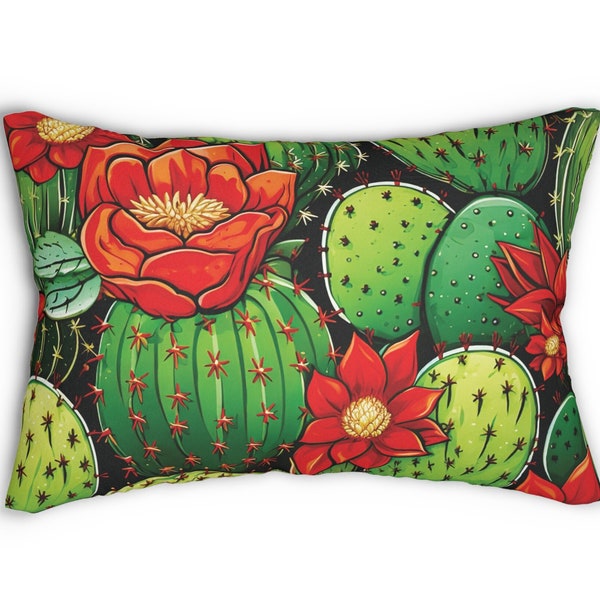 Southwestern Pillow Christmas Cactus Couch Pillow Western Decor Southwestern Decor, Cactus and Flowers Throw Pillow Christmas Decor Western