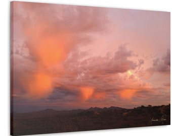 Arizona Sunset Photo Printed on Canvas, Southwestern Landscape Art, Unique Cloud Photo,Original Art, South Western Wall Art, Mountain Sunset