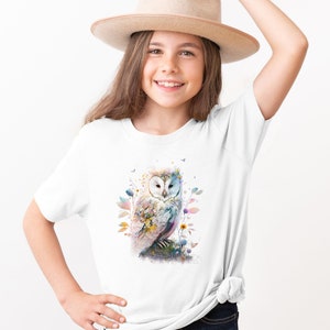 Cute Owl Tshirt Youth Short Sleeve Tee with Pastel Owl design Gift for Daughter Birthday Cute Owl Girl&#39;s TShirt Youth Unique Kids Tshirt Owl