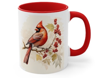 Cardinal Mug, 11 oz Accent Coffee Mug Northern Cardinal Watercolor Art, Gift for Birdwatcher, Gift for Cardinal lover,Birder Gift for Friend
