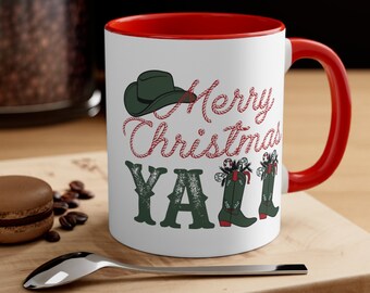 Cowgirl Christmas Mug, Christmas Coffee Mug 11oz, Western Christmas Gift for Cowgirl or Cowboy Merry Christmas Y'ALL Western Teacher Gift