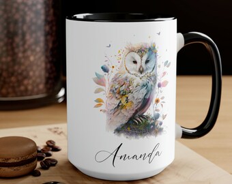 Personalized Owl Coffee Mug Owl Art Cup Gift for Owl Lover Gift for Birder Owl Lover CoffeeMug Birder Gift Ceramic Owl Mug Birder Gift Owls