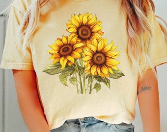 Camiseta de girasol, hermosa camiseta de flores, camiseta unisex teñida, regalo para amantes de los girasoles, regalo para amigas, regalo para mamá, camiseta de flores silvestres
