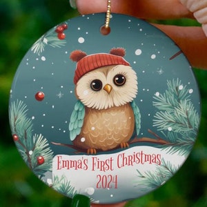 Baby&#39;s First Christmas Ornament Personalized Cute Owl Ornament First Christmas Baby Girl Ornament Custom Owl Baby Ornament First Baby Name