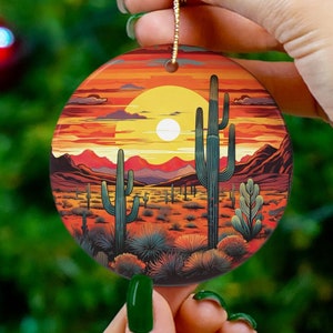 Western Christmas Ornament, Arizona Christmas Ornament Saguaro Cactus Ornament, Desert Christmas  Southwestern Sunset Ornament Gift Exchange