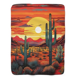 Western Throw Blanket Southwestern Couch Blanket Soft Cozy Blanket Southwest Decor Colorful Couch Blanket Desert Arizona Sunset and Saguaros