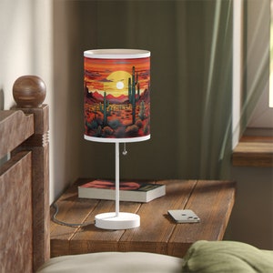 Western Lamp with Saguaro Cactus Sunset, Southwestern Decor Small Bedside Lamp Saguaro Cactus and Sunset, Western Decor, Small Table Lamp