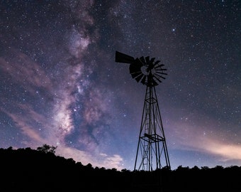 Windmill with Milky Way Metal Print, Arizona Sky Art, Southwestern Decor,Western Sky Photo, Night Sky Stars Print Arizona Landscape Wall Art