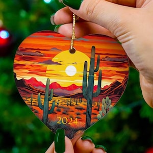 Western Christmas Ornament, Arizona Christmas Ornament, Saguaro Cactus Ornament, Christmas in the Desert, Southwestern Sunset Ornament Gift