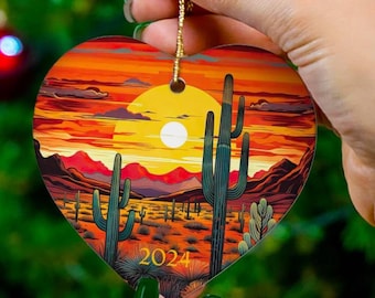 Western kerstornament, Arizona kerstornament, Saguaro-cactusornament, Kerstmis in de woestijn, zuidwestelijke zonsondergangornament cadeau