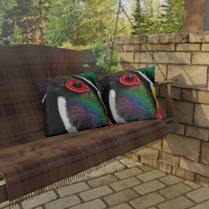 Outdoor Pillow with Wood Duck Eye - Birdwatcher Gift for Duck Lover Gift for Birder Nature Themed Patio Decorative Outdoor Pillow