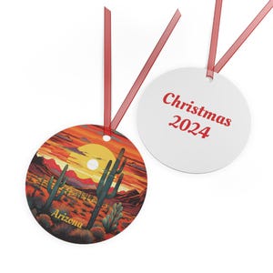 Personalized Arizona Christmas Ornament Arizona Sunset and Saguaro Cactus Ornament Lightweight Metal Christmas Ornament Desert Western Gift