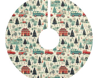 Vintage Weihnachtsbaum-Rock, Baum-Rock mit Autos und Häusern 50er Jahre Weihnachtsdeko Einzigartiger Weihnachtsbaum-Rock Vintage Design Feiertags-Dekor