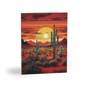 Tarjetas de felicitación de Arizona (8, 16 y 24 piezas) con sobres, tarjetas con cactus saguaro y puesta de sol, tarjetas en blanco, tarjeta de agradecimiento con cactus saguaro