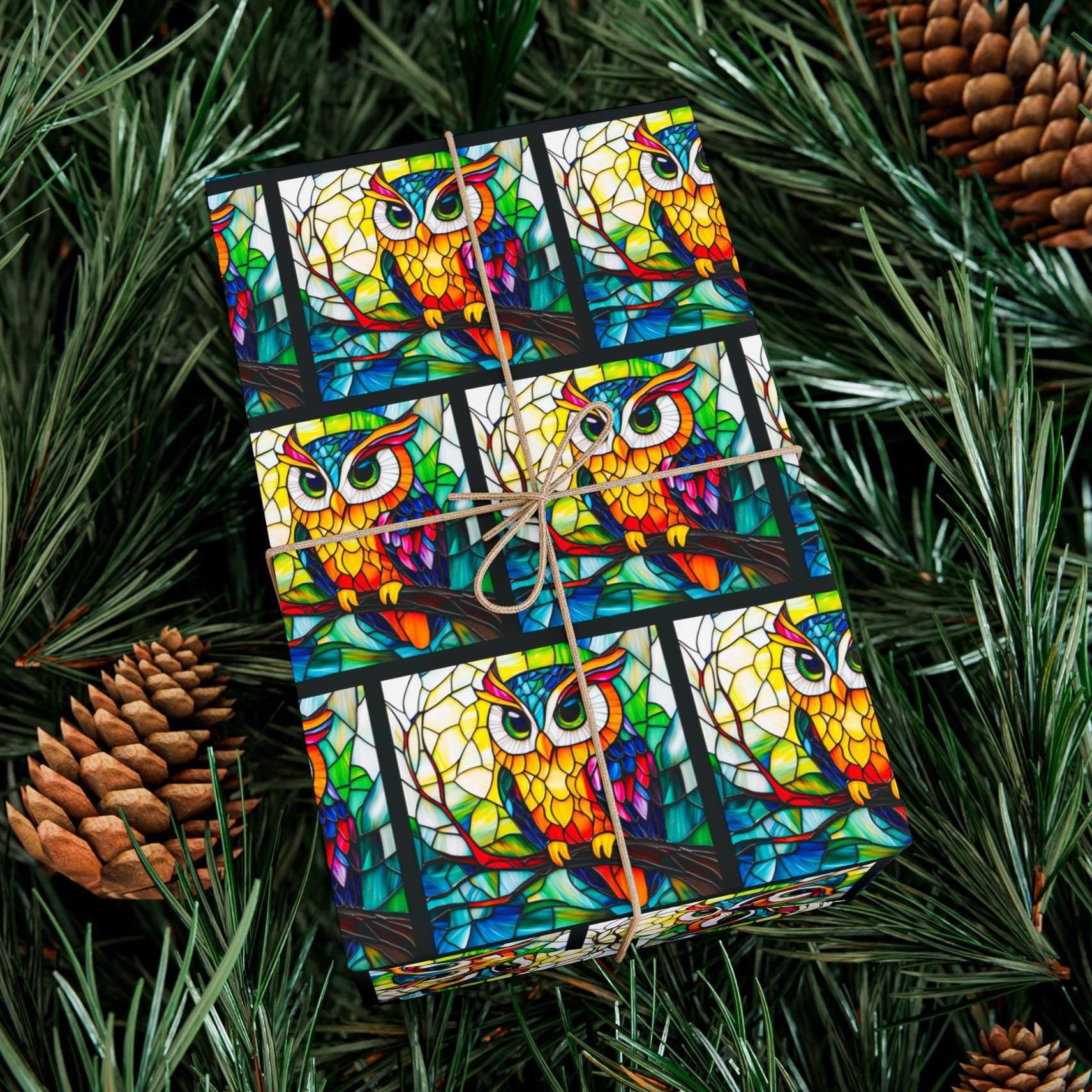 Owl Gift Wrapping Paper with Stained Glass Design EcoFriendly Wrapping Paper Owl Gift Paper for Owl 