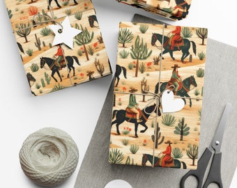 Papel de regalo para caballos, papel navideño del oeste, papel de regalo ecológico, papel de regalo del suroeste de Arizona, papel de regalo navideño de Texas