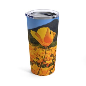 Arizona Poppies on a 20 oz Tumbler, Super Bloom Arizona, Gift for Flower Lover, Travel Mug with Flowers, Stainless Steel Insulated Mug