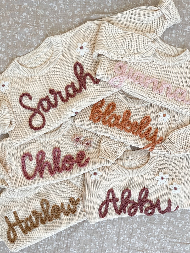 Custom Hand Embroidered Baby and Toddler Name Sweater image 3