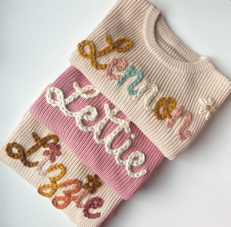 Custom Hand Embroidered Baby and Toddler Name Sweater image 4