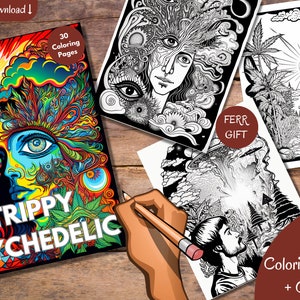 Grayscale Trippy Psychedelic Coloring Book Set 1 | 30 Printable Adult Coloring Pages | Download Grayscale Illustration | Printable PDF file