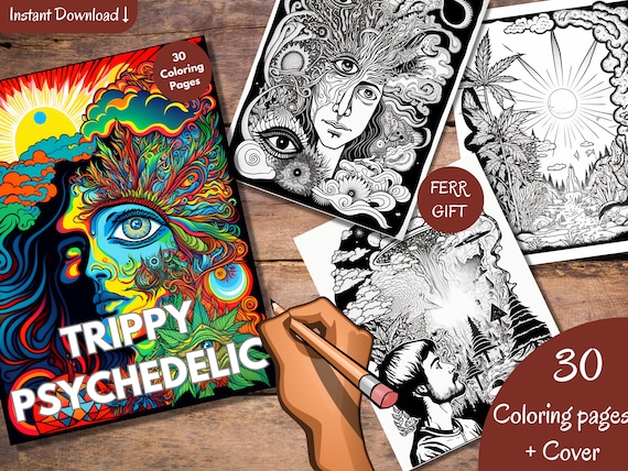Grayscale Trippy Psychedelic Coloring Book Set 1 30 Printable Adult Coloring  Pages Download Grayscale Illustration Printable PDF File 