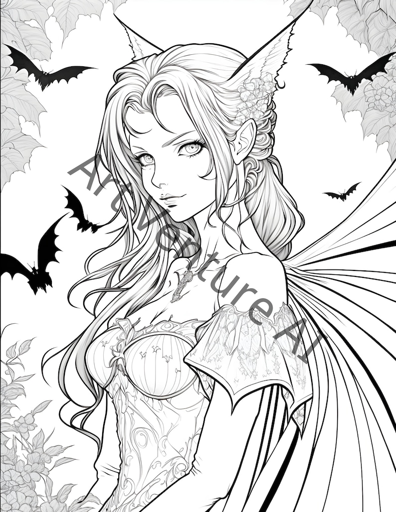 Grayscale Vampire Girls Coloring Book Set 1 30 Printable Adult Coloring ...