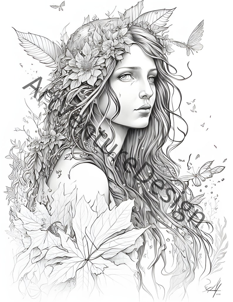 Grayscale Elf Princess Coloring Book Set 1 | 30 Printable Adult ...