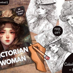 Grayscale Victorian Woman Coloring Book for Adults | 30 Printable Adult Coloring Pages | Downloadable Grayscale Illustration | Printable PDF