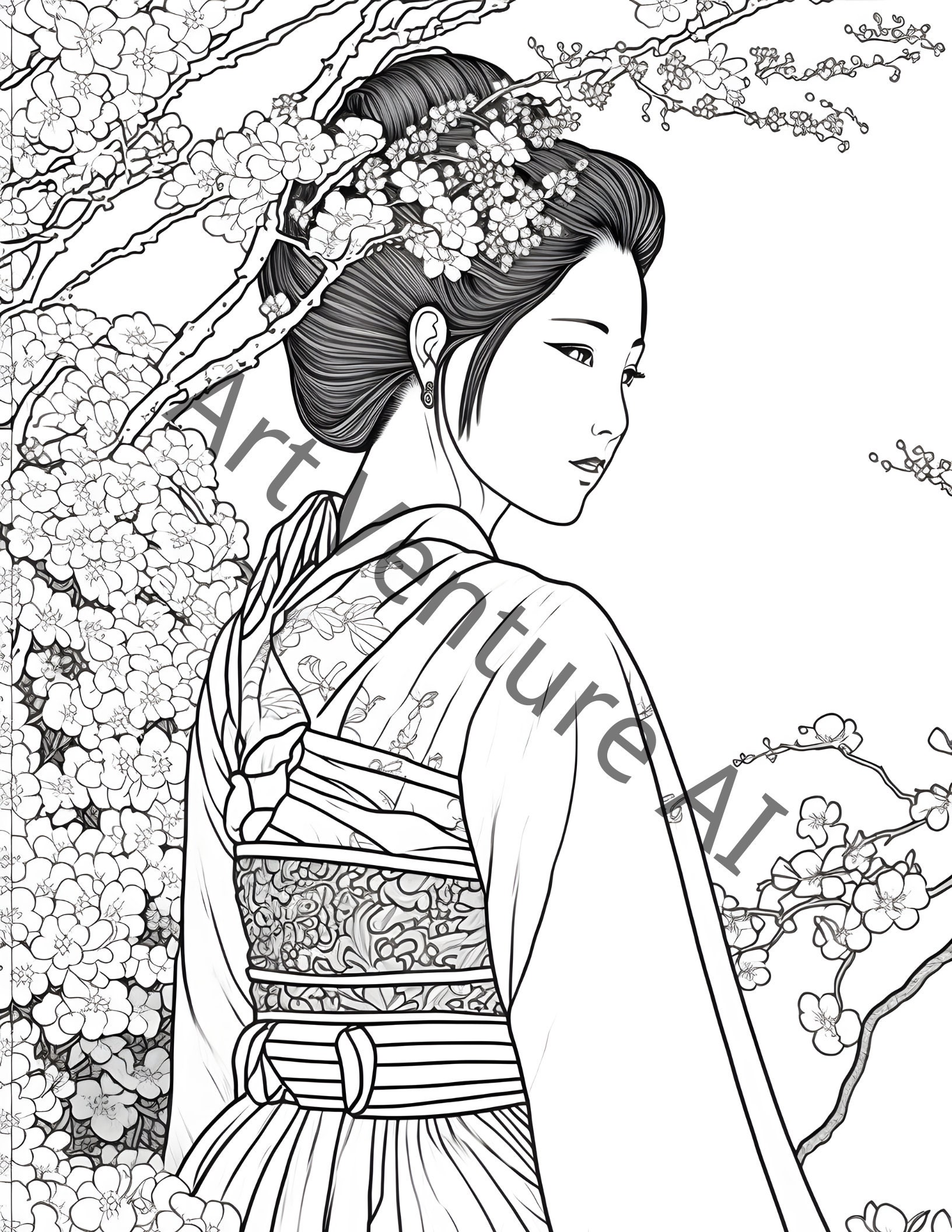 Grayscale Japanese Geisha Coloring Book Set 1 30 Printable - Etsy