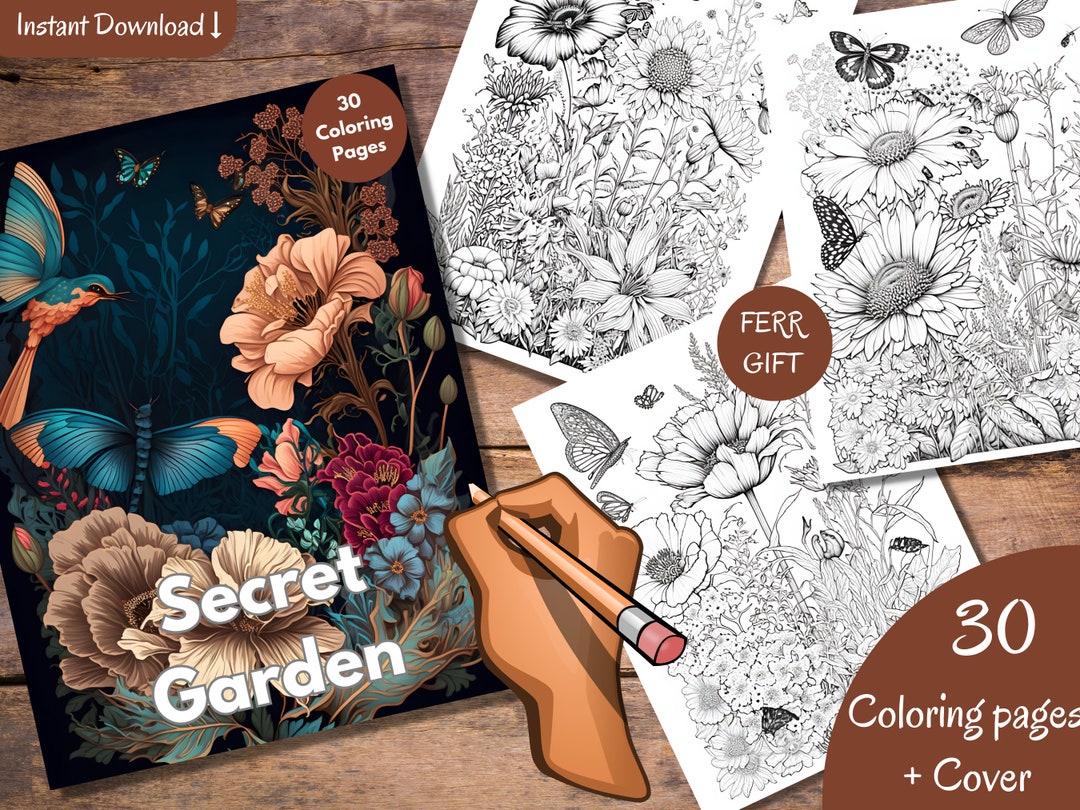Grayscale Secret Garden Coloring Book Set 1 30 Printable Adult Coloring