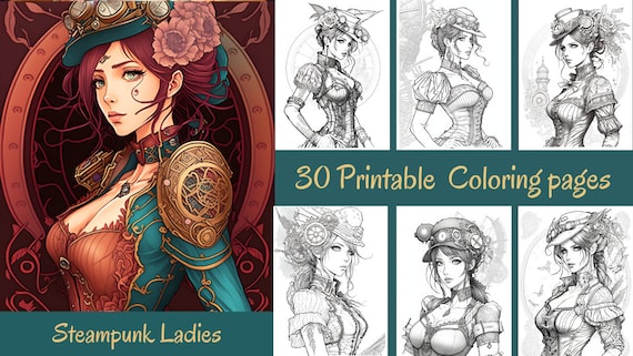 Grayscale Steampunk Lady Coloring Book Set 1 30 Printable Adult Coloring  Pages Download Grayscale Illustration Printable PDF File AI 