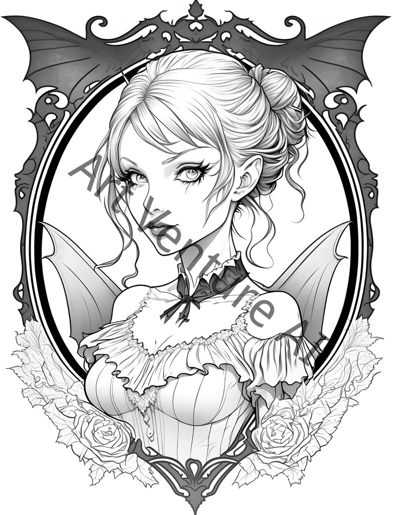 Grayscale Vampire Raphael Grayscale Vampire Girls Coloring Book Set 1 | 30 Printable Adult ...