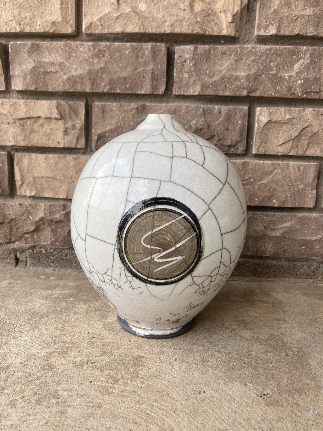 White Crackle Raku Vase, Wheel Thrown Ceramic, Handmade Pottery, Signed