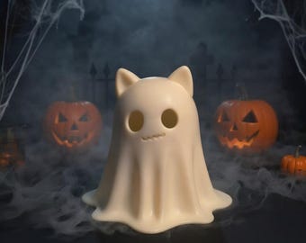 Ghost Cat Halloween Decoration – Cute 3D Printed Cat Ghost, Gift for Cat Lovers, Creepy and Cute Autumn Decoration